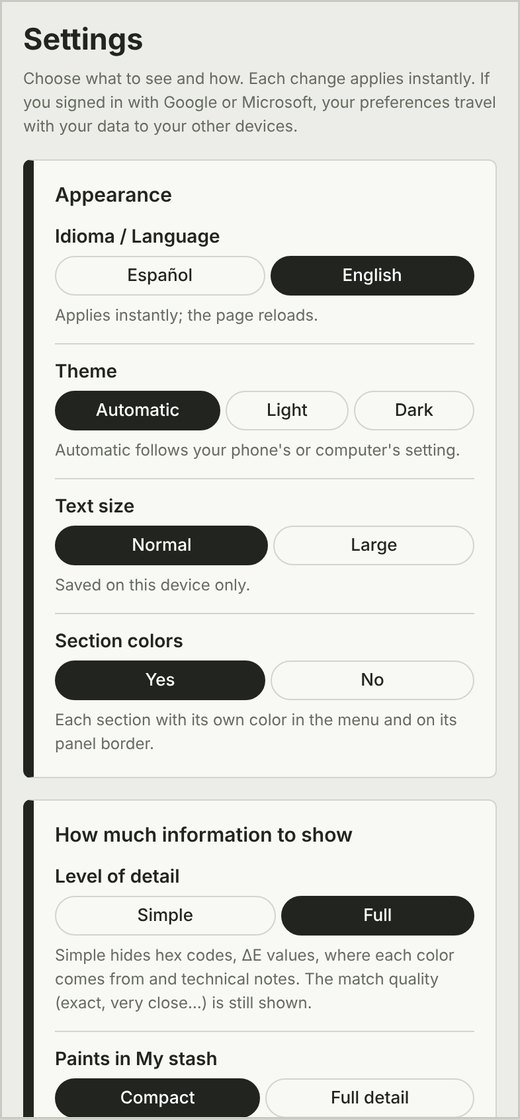 The Settings screen