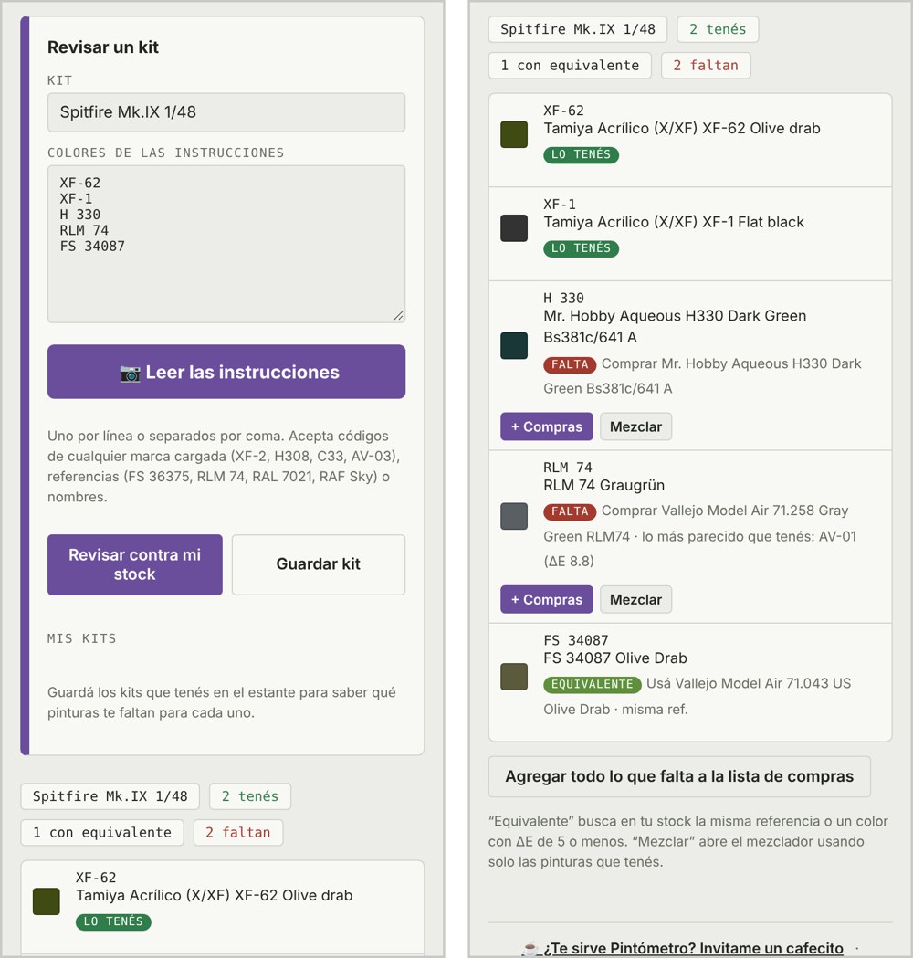 Kits: carga de colores y revisión contra el stock